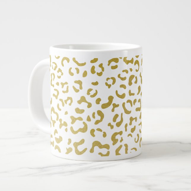 Gold Leopard, Gold Glitter, Leopard Print Large Coffee Mug (Front Left)
