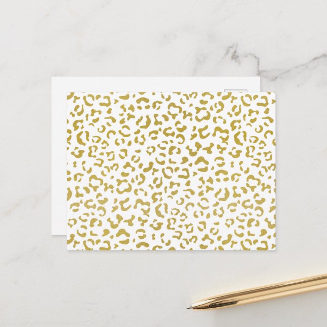 Gold Leopard, Gold Glitter, Leopard Print Postcard (Front/Back In Situ)