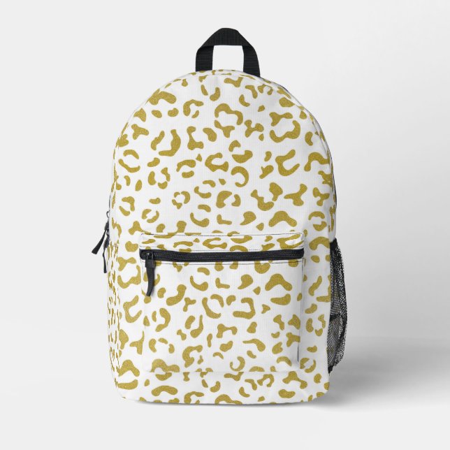 Gold Leopard, Gold Glitter, Leopard Print Printed Backpack (Front)