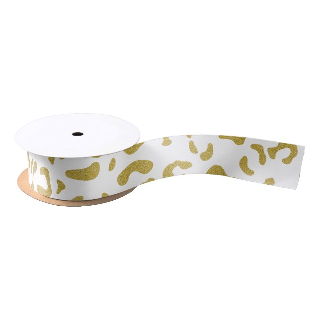 Gold Leopard, Gold Glitter, Leopard Print Satin Ribbon (Spool)