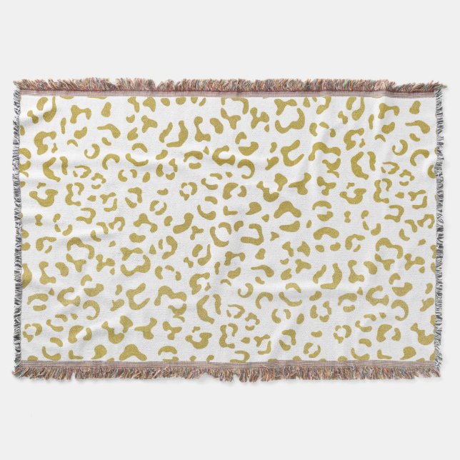 Gold Leopard, Gold Glitter, Leopard Print Throw Blanket (Front)