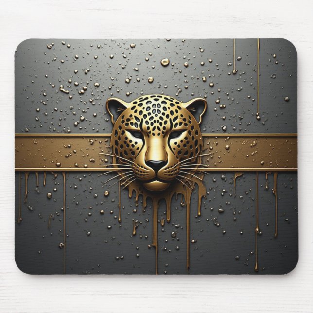 Gold Leopard Head With Metallic Drip Style 🐆 Mouse Pad (Front)