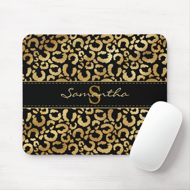 Gold leopard print custom mouse pad (With Mouse)