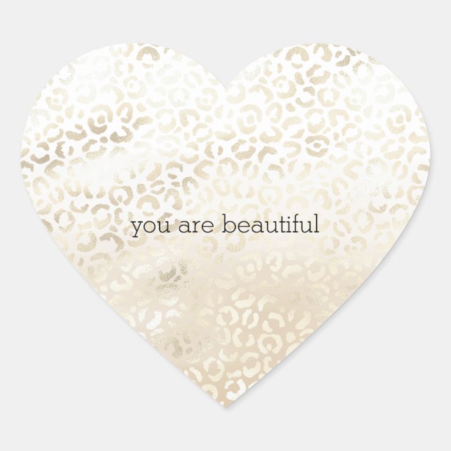 Gold Leopard Print Khaki Cream Beige Watercolor Heart Sticker (Front)