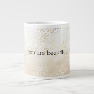 Gold Leopard Print Khaki Cream Beige Watercolor Large Coffee Mug