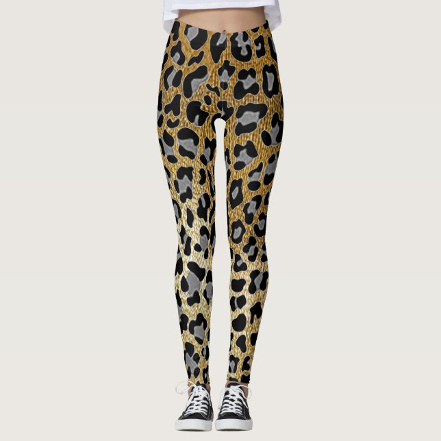 Gold Leopard Print Leggings  (Front)