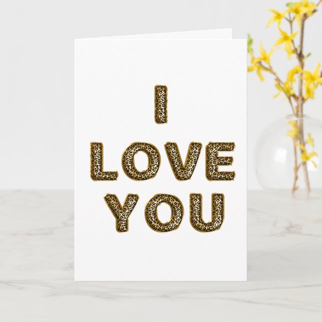 Gold Leopard Print Love Heart Card (Yellow Flower)