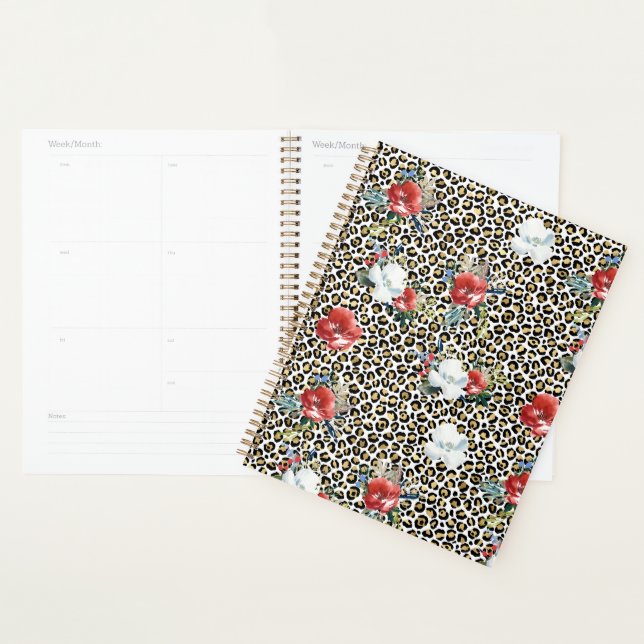 Gold Leopard Print Red White Floral Planner (Display)