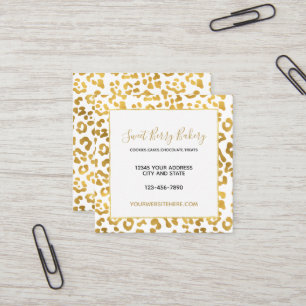 Gold Leopard Print Square Business Card