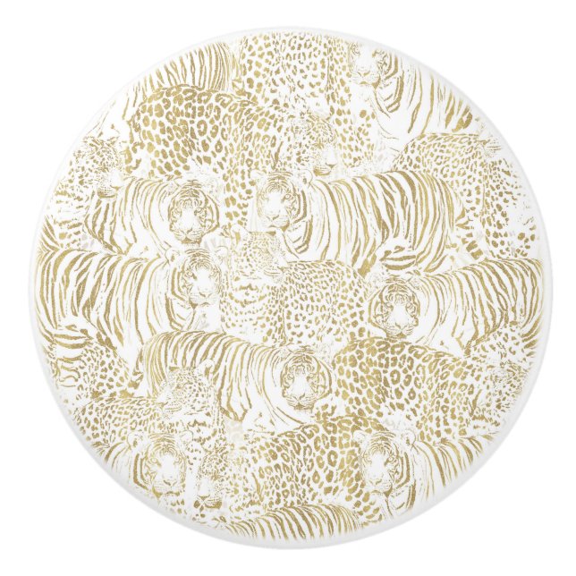 Gold Leopard Tiger Animals Ceramic Knob (Front)