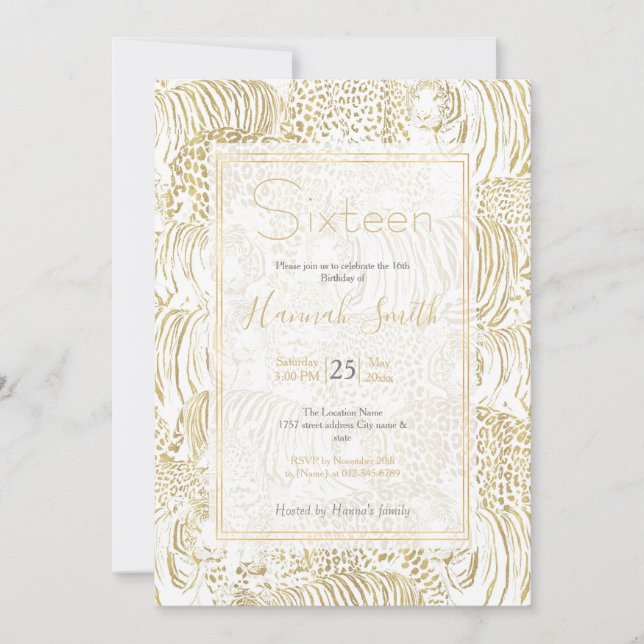 Gold Leopard Tiger Animals Invitation (Front)