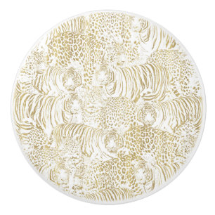 Gold Leopard Tiger Animals Pattern Ceramic Knob