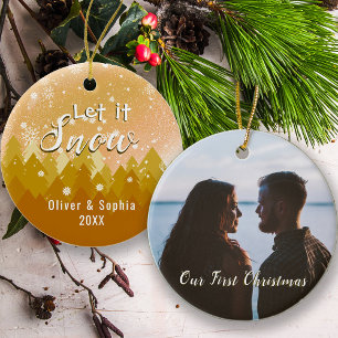 Gold Let it Snow First Christmas Photo Ornament