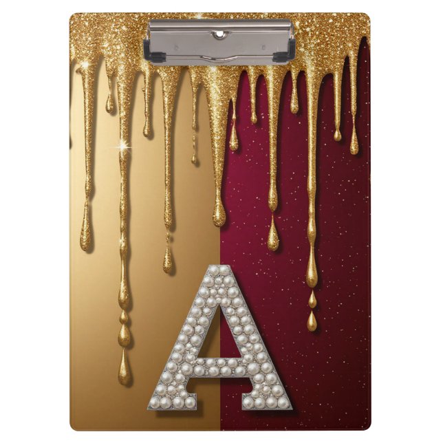 Gold Letter A Monogram With Dripping Metall Clipboard (Front)