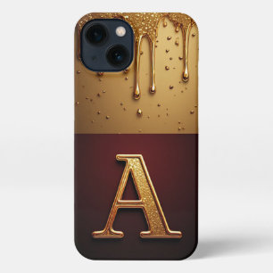 Gold Letter A Monogram With Dripping Metall iPhone 13 Case