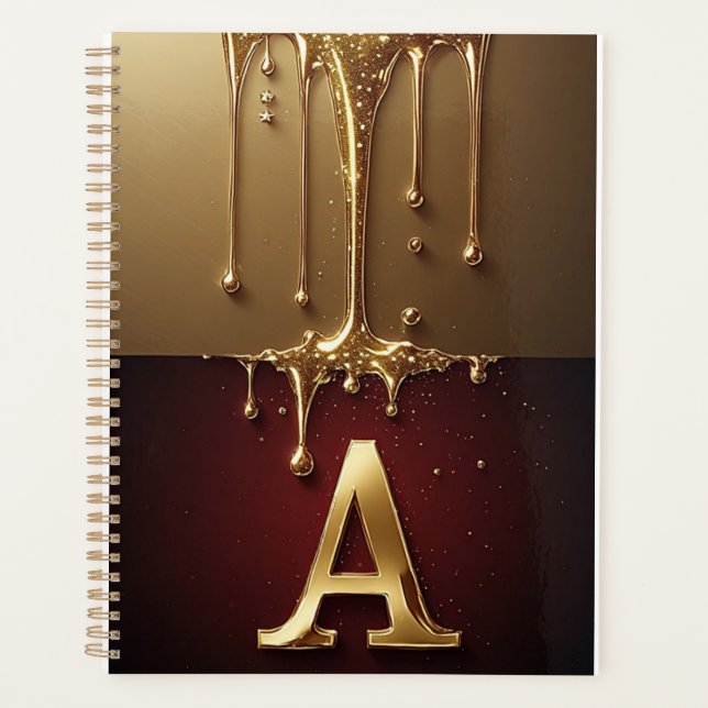 Gold Letter A Monogram With Dripping Metall Planner (Front)