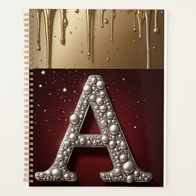 Gold Letter A Monogram With Dripping Metall Planner (Front)