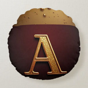 Gold Letter A Monogram With Dripping Metall Round Cushion