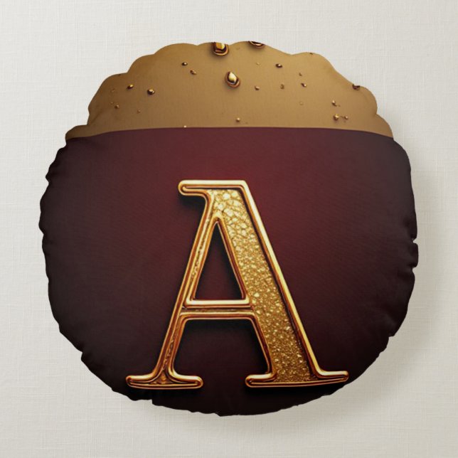 Gold Letter A Monogram With Dripping Metall Round Cushion (Front)