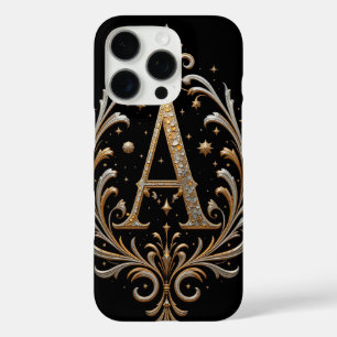 Gold Letter A with Floral Decorations iPhone 16 Pro Case