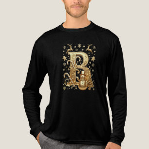 Gold Letter B Luxury Snowman Tri-blend Long Sleeve Shirt