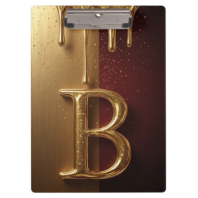 Gold Letter B Monogram With Dripping Metall Clipboard (Front)
