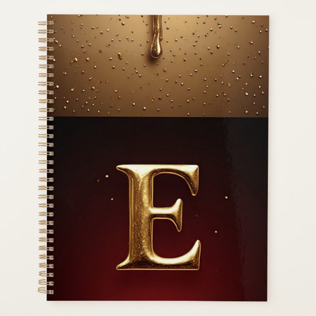 Gold Letter E Monogram With Dripping Metall Planner (Front)