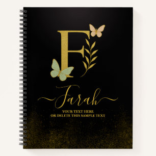 Gold Letter F Butterfly Notebook Cover