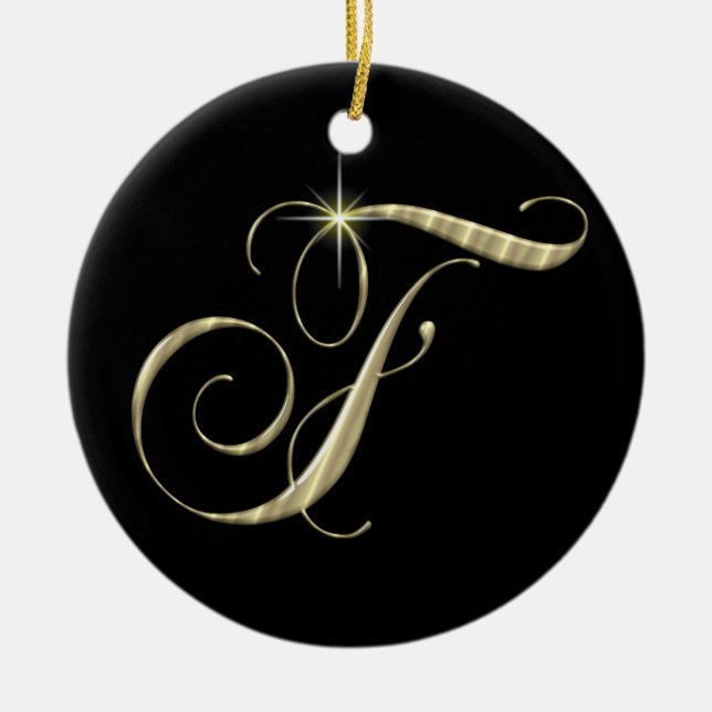 Gold Letter F Monogram Initial Ornament Fan Pull (Front)