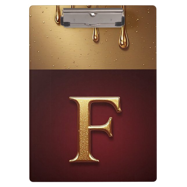 Gold Letter F Monogram With Dripping Metall Clipboard (Front)