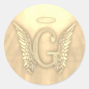 Gold Letter G Angel Monogram Classic Round Sticker