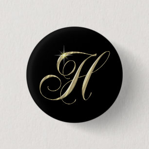 Gold Letter H Monogram Initial Gift 3 Cm Round Badge