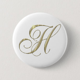 Gold Letter H Monogram Initial Gift 6 Cm Round Badge