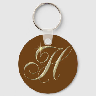 Gold Letter H Monogram Initial Gift Key Ring