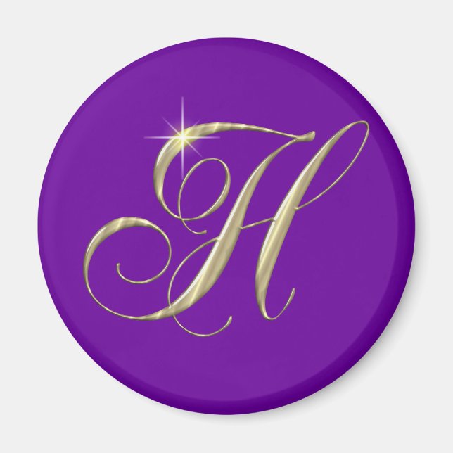 Gold Letter H Monogram Initial Gift Magnet (Front)
