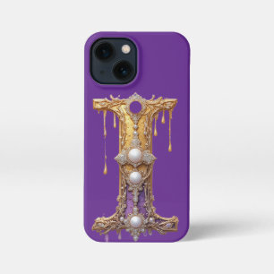 Gold Letter I With Pearls and Dripping iPhone 13 Mini Case