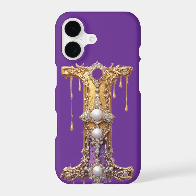 Gold Letter I With Pearls and Dripping iPhone Case (Back)