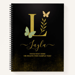 Gold Letter L Butterfly Notebook Cover