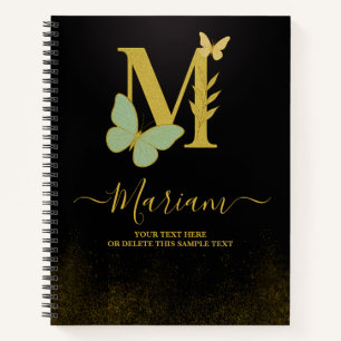 Gold Letter M Butterfly Notebook Cover