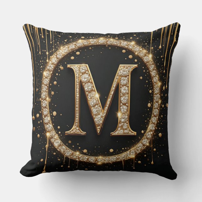 Gold Letter M Monogram Personal Initial Gift Cushion (Front)