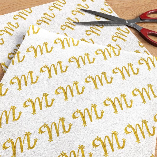 Gold Letter M Monogram Tissue Paper (White & gold letter M tissue paper perfect for your Mom or anyone who has a name that begins with M)