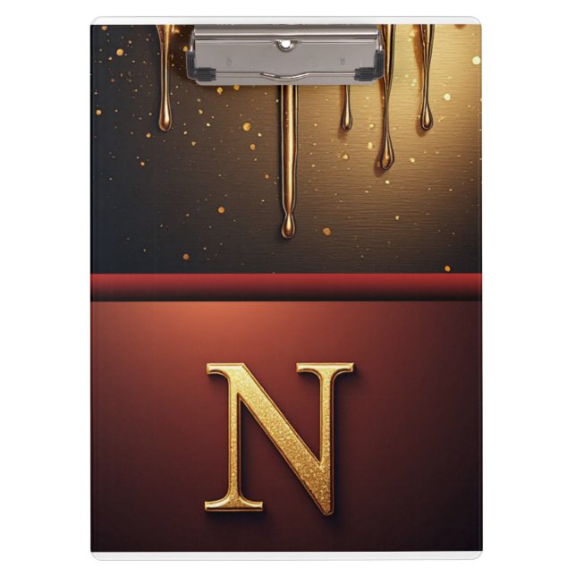 Gold Letter N Monogram With Dripping Metall Clipboard (Front)