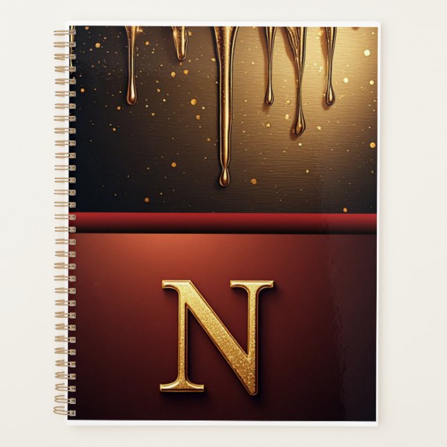 Gold Letter N Monogram With Dripping Metall Planner (Front)
