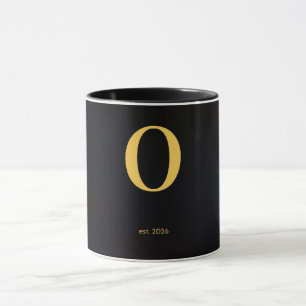 Gold Letter O Black Mug Minimalist Monogram Mug