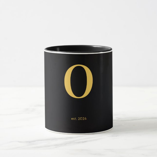 Gold Letter  O Black Mug | Minimalist Monogram Mug (Center)