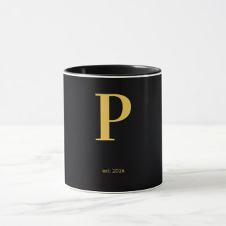 Gold Letter P Black Mug | Minimalist Monogram Mug