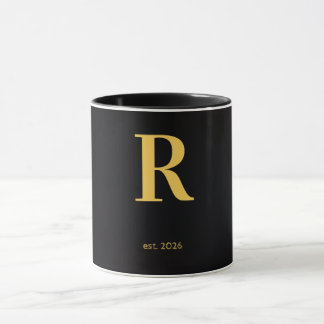 Gold Letter R Black Mug | Minimalist Monogram Mug