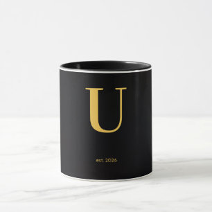 Gold Letter U Black Mug   Minimalist Monogram Mug