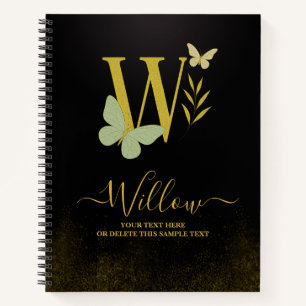 Gold Letter W Butterfly Notebook Cover