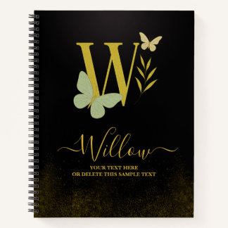 Gold Letter W Butterfly Notebook Cover